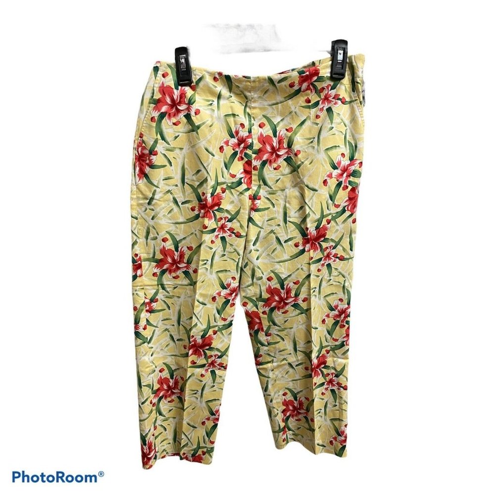 CUTTER AND BUCK Yellow Red Floral Print Capri Pants Sz 10‎